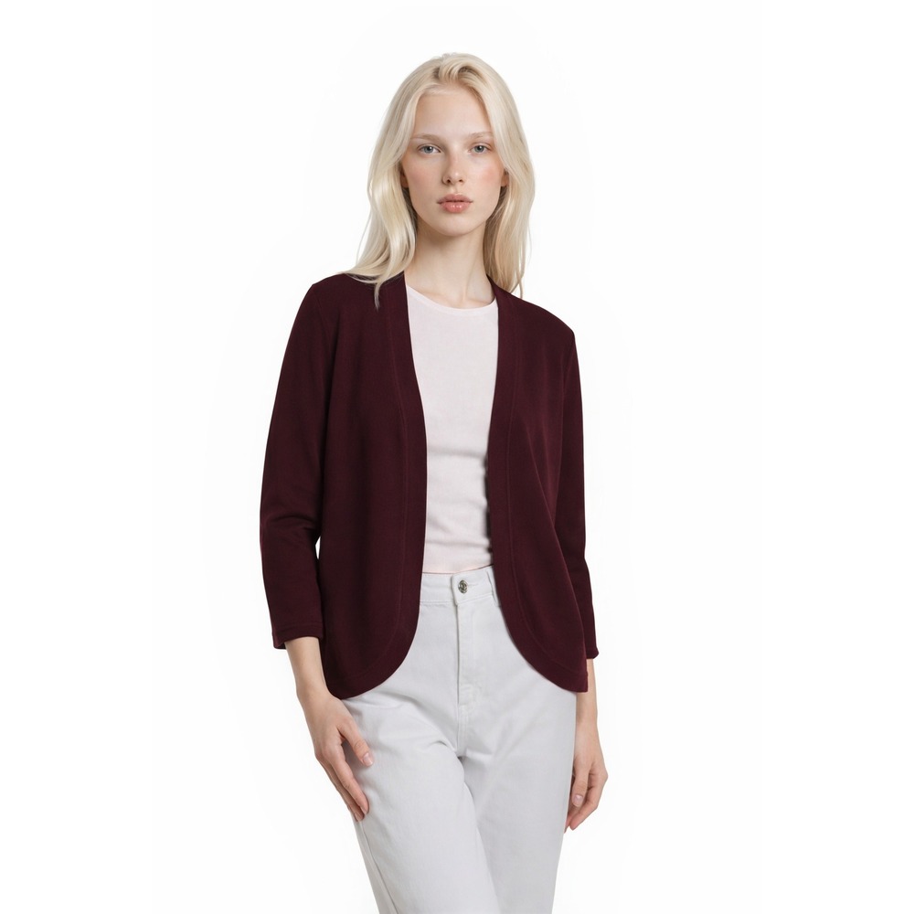 Talbots Open Cardigan Sweater Women's Size MP Burgundy Cotton Silk Cashmere